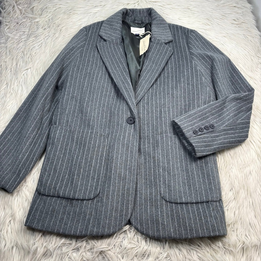 NWT Universal Threads Women's XS Gray Pin Stripe Relaxed Pea Coat Preppy